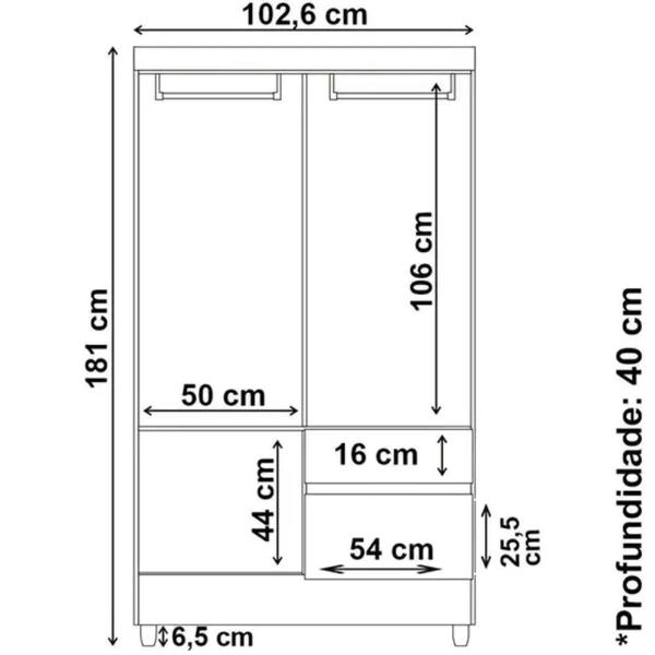 Imagem de Guarda Roupa Ideal Plus 4 Portas e 2 Gavetas - Branco / Camarim - Vila Rica