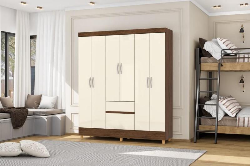 Imagem de Guarda Roupa Ideal Plus 6 Portas e 2 Gavetas - Imbuia Champanhe - Vila Rica