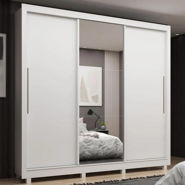 Imagem de Guarda-roupa imperial 3 portas com porta de espelho branco gelius móveis