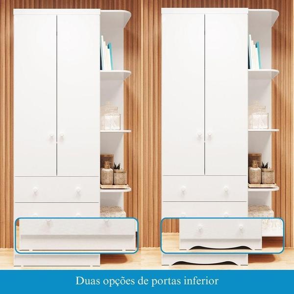 Imagem de Guarda Roupa Infantil 2 Portas 3 Gavetas e Prateleira Externa 100% MDF Smim Moveis Peroba Branco Brilho