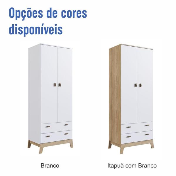 Imagem de Guarda-Roupa Infantil 2 Portas e 2 Gavetas com Prateleira, Cabideiro e Pés Retrô para Quarto de Bebê Branco com Itapuã