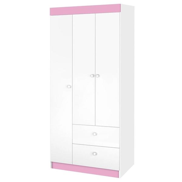 Imagem de Guarda Roupa Infantil 3 Portas 2 Gavetas Branco ou Branco/Rosa Catatau J.A. Moveis 185x91x47