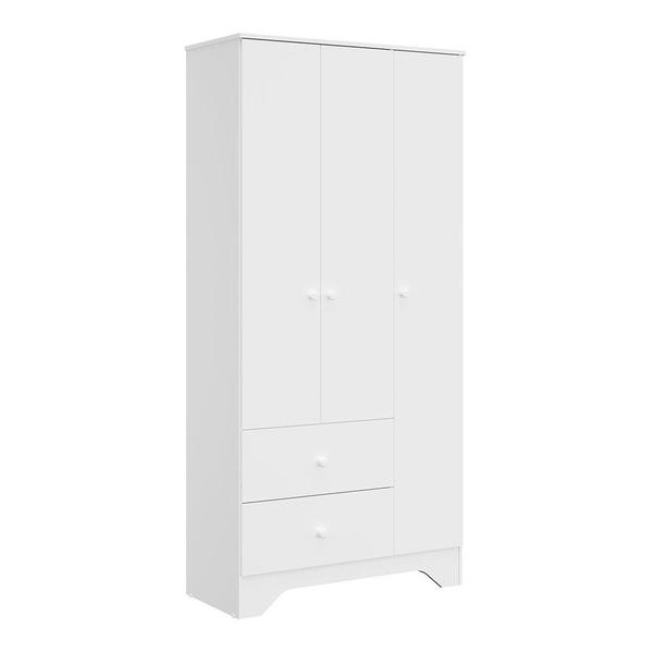 Imagem de Guarda Roupa Infantil 3 Portas e 2 Gavetas 100% MDF Cocada Branco Brilho