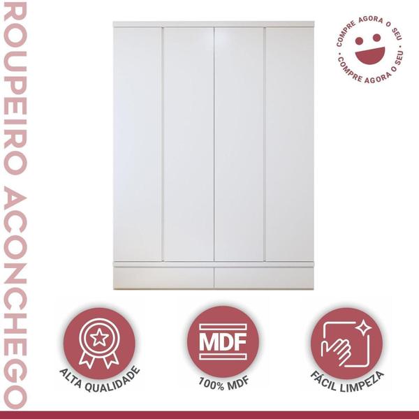 Imagem de Guarda-Roupa Infantil 4 Portas 5 Gavetas 100% MDF Aconchego Branco