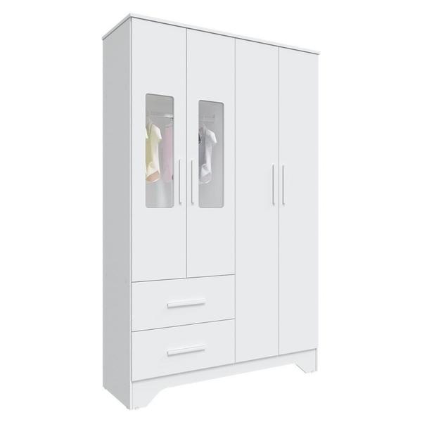 Imagem de Guarda-roupa Infantil 4 Portas com Janelas Retangulares e 2 Gavetas 100% Mdf Liam Branco Brilho