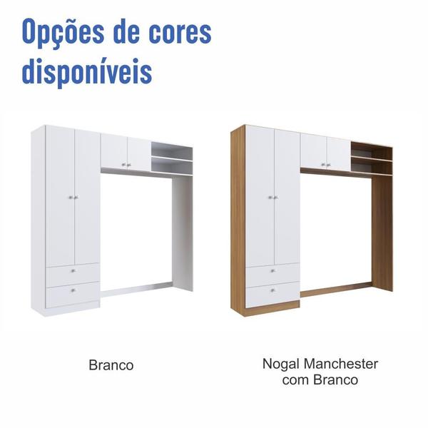 Imagem de Guarda-Roupa Infantil 4 Portas e 2 Gavetas com Nichos, Prateleira e Cabideiro para Quarto de Bebê Branco