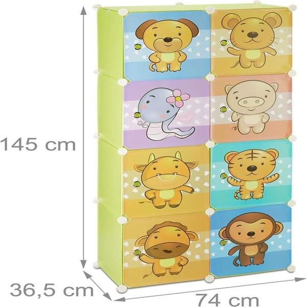 Imagem de Guarda roupa infantil armario multiuso brinquedos roupas sapatos bichinhos 8 portas modular