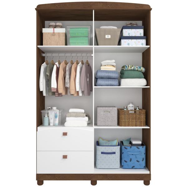 Imagem de Guarda Roupa Infantil Branco Marrom MDF Roupeiro Para Quarto Criança 130cm 4 Portas 2 Gavetas Fofura