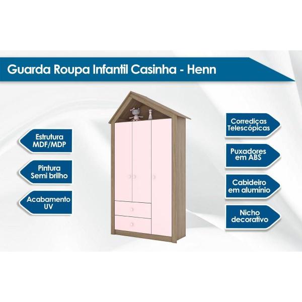 Imagem de Guarda Roupa Infantil Casinha c/ 3 Portas e 2 Gavetas Rústico/Branco - Henn