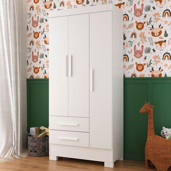 Imagem de Guarda-Roupa Infantil Sonho 3 Portas 2 Gavetas Branco - Panorama Móveis