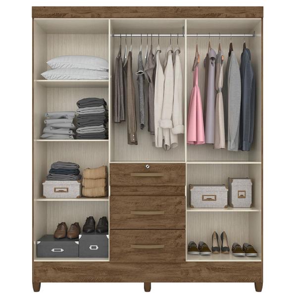 Imagem de Guarda Roupa Itatiba 165cm 6 Portas Castanho Wood com Espelho Moval