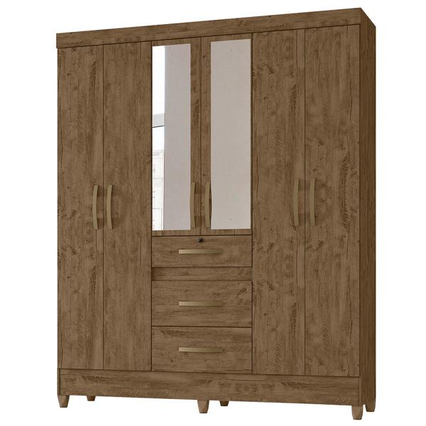 Imagem de Guarda Roupa Itatiba 165cm 6 Portas Castanho Wood com Espelho Moval