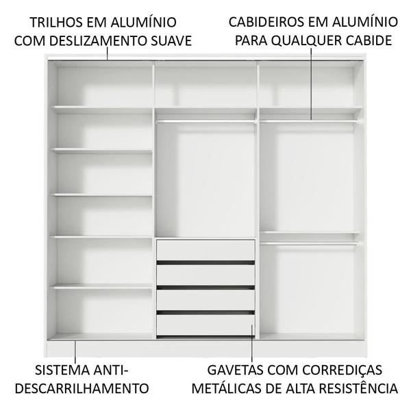 Imagem de Guarda Roupa Juvenil 100% MDF Madesa Kevin 3 Portas de Correr - Branco/Branco/Rustic