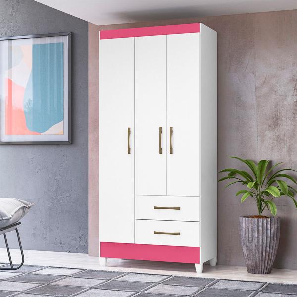 Imagem de Guarda Roupa Lima 103cm 4 Portas Branco Rosa Flex Moval