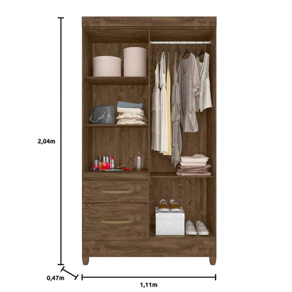 Imagem de Guarda Roupa Madri 110cm 4 Portas Castanho Wood com Espelho Moval