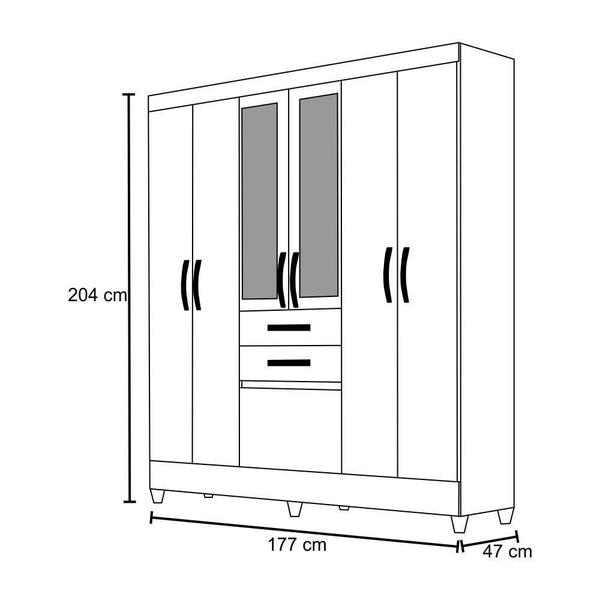 Imagem de Guarda Roupa Mafra 6 Portas e Espelho Castanho Wood Moval