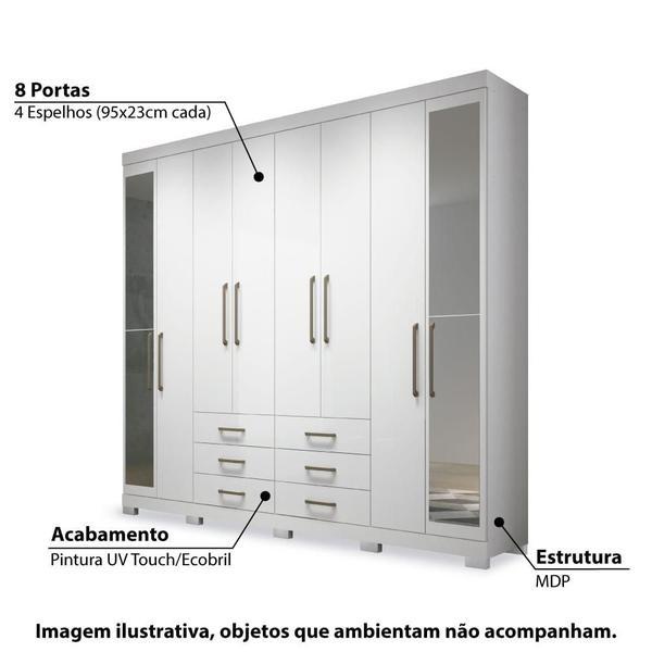 Imagem de Guarda Roupa Master com 8 Portas/Pés e Espelho - Branco