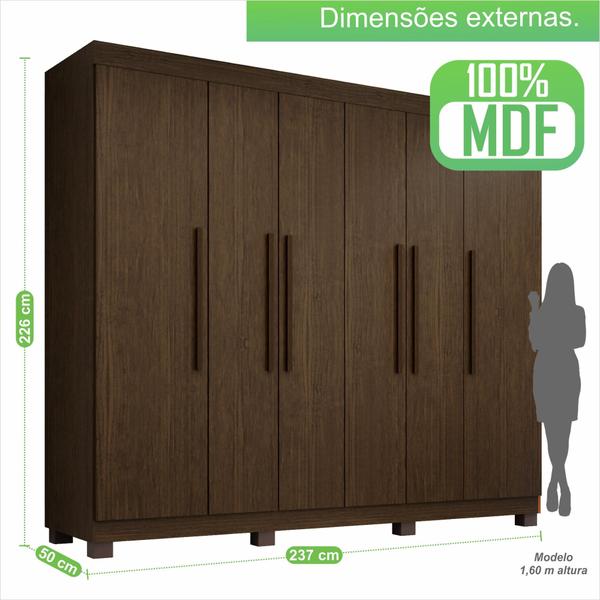 Imagem de Guarda Roupa MDF 6 Portas 4 Gavetas 8 Pés Cacau