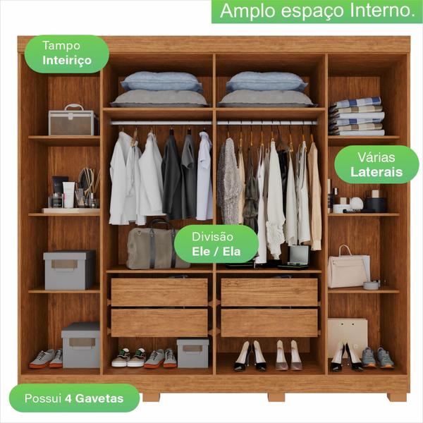 Imagem de Guarda Roupa MDF 6 Portas 4 Gavetas 8 Pés Cinamomo