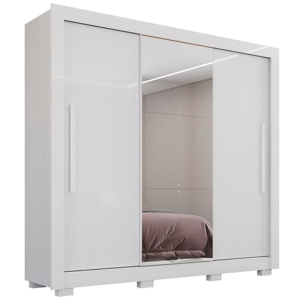 Imagem de Guarda Roupa MDP 3 Portas 3 Gavetas 8 Pés Com Espelho Branco