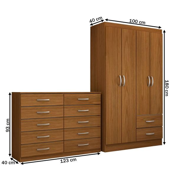 Imagem de Guarda-Roupa Mila 4 Portas 2 Gavetas com Cômoda 10 Gavetas Cinamomo - Panorama Móveis