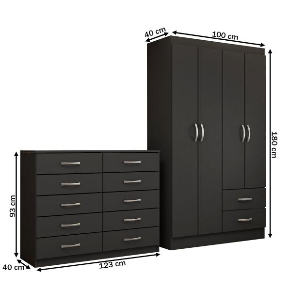 Imagem de Guarda-Roupa Mila 4 Portas 2 Gavetas com Cômoda 10 Gavetas Preto - Panorama Móveis