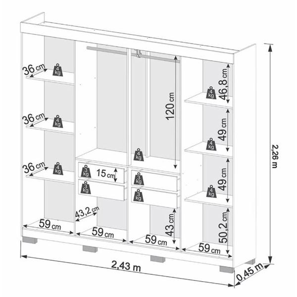 Imagem de Guarda Roupa Milão Casal 8 Portas 4 Gavetas Imop Cor Cinamomo Off White