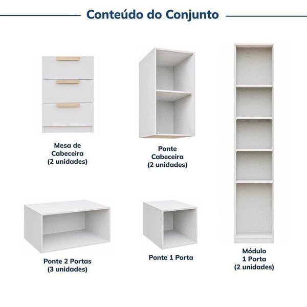 Imagem de Guarda-roupa Modulado 10 Peças 11 Portas 2 Mesas de Cabeceira Jade Cabecasa Madeiramadeira