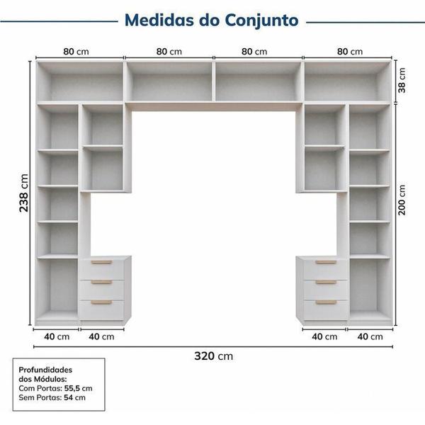 Imagem de Guarda-roupa Modulado 10 Peças 12 Portas 2 Mesas Cabeceira Jade Cabecasa Madeiramadeira