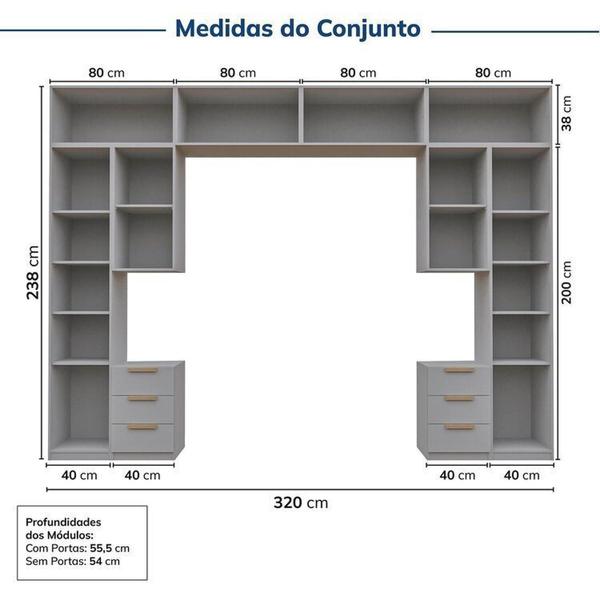 Imagem de Guarda-roupa Modulado 10 Peças 12 Portas com 2 Mesas de Cabeceira Jade Cabecasa Madeiramadeira