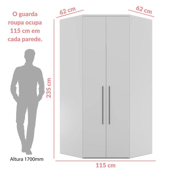 Imagem de Guarda Roupa Modulado 100% MDF de 1,20m Com 1 Espelho Reflecta e Canto Closet Branco - Evolution - Robel Móveis