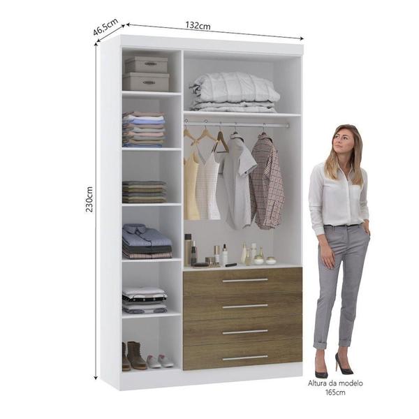 Imagem de Guarda Roupa Modulado 132cm 3 Portas E 4 Gavetas Alpes Luciane Móveis Branco Pf Com Avelã Pf