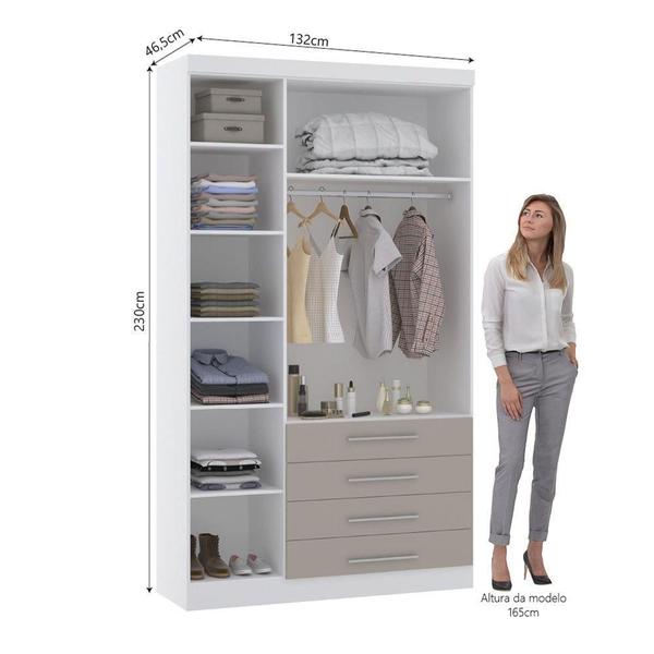 Imagem de Guarda Roupa Modulado 132cm 3 Portas E 4 Gavetas Alpes Luciane Móveis Branco Pf Com Cinammon Pf