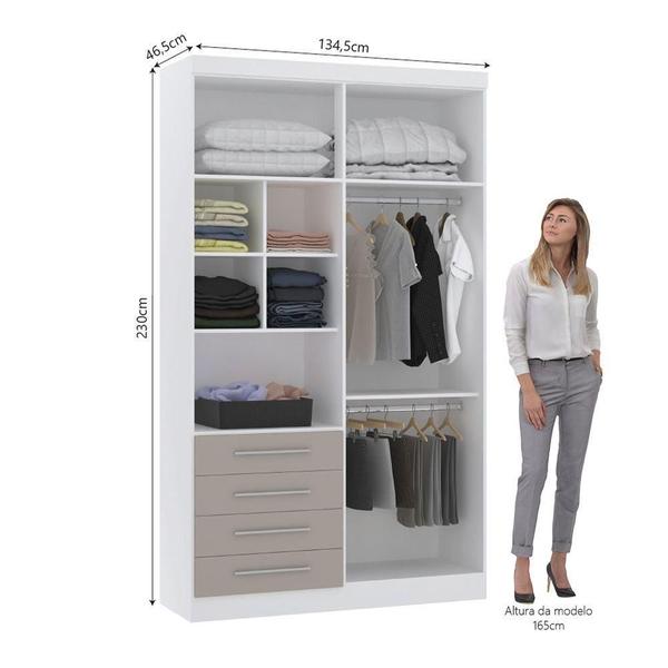 Imagem de Guarda Roupa Modulado 134,50cm 4 Portas E 4 Gavetas Alpes Luciane Móveis Branco Pf Com Cinammon Pf