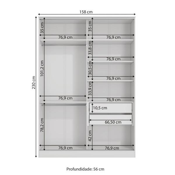 Imagem de Guarda Roupa Modulado 158,4cm 2 Portas de Corrrer Arca - Branco/Nogueira