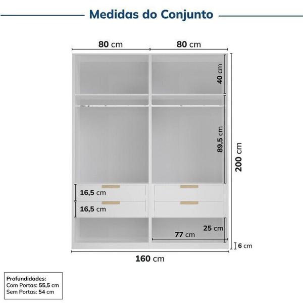 Imagem de Guarda-roupa Modulado 2 Peças 4 Portas Jade Cabecasa Madeiramadeira Branco Fosco