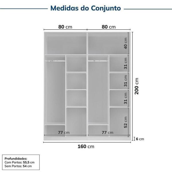 Imagem de Guarda-roupa Modulado 2 Peças 4 Portas Jade Cabecasa Madeiramadeira Branco Fosco