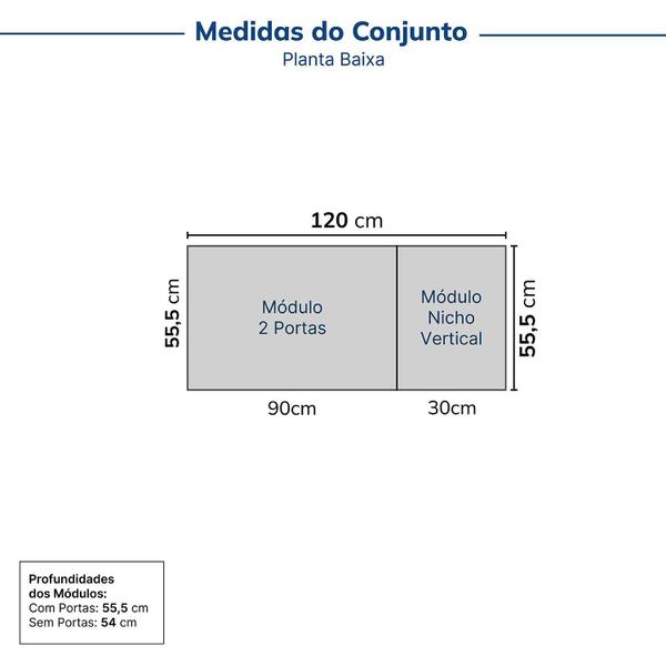 Imagem de Guarda-roupa Modulado 2 Portas 3 Peças Hera Cabecasa Madeiramadeira Branco Geada/Cinza