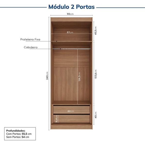 Imagem de Guarda-roupa Modulado 2 Portas 3 Peças Hera Cabecasa Madeiramadeira Louro/Branco Geada/Cinza