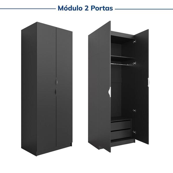 Imagem de Guarda-roupa Modulado 2 Portas 3 Peças Hera Cabecasa Madeiramadeira Preto/Cinza