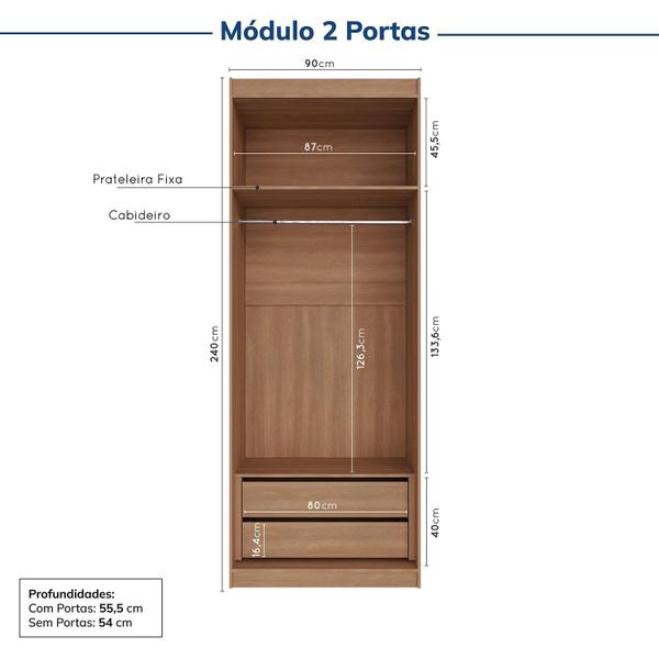 Imagem de Guarda-roupa Modulado 2 Portas 3 Peças Hera Cabecasa Madeiramadeira