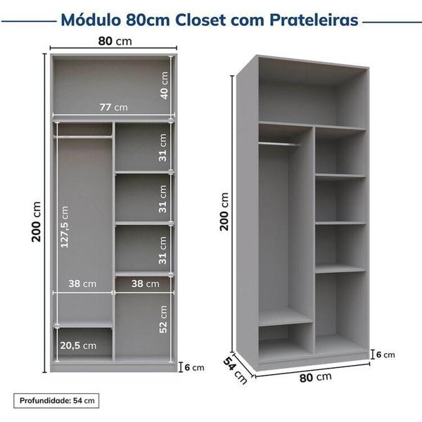 Imagem de Guarda-roupa Modulado 3 Peças sem Portas Jade Cabecasa Madeiramadeira