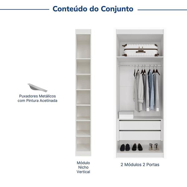 Imagem de Guarda-roupa Modulado 4 Portas 3 Peças Hera Cabecasa Madeiramadeira Branco Geada/Cinza