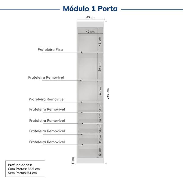 Imagem de Guarda-roupa Modulado 6 Portas 6 Peças Hera Cabecasa Madeiramadeira Branco Geada/Cinza