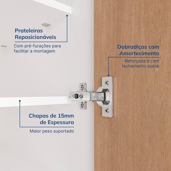 Imagem de Guarda-roupa Modulado 6 Portas 6 Peças Hera Cabecasa Madeiramadeira Branco Geada/Louro/Cinza