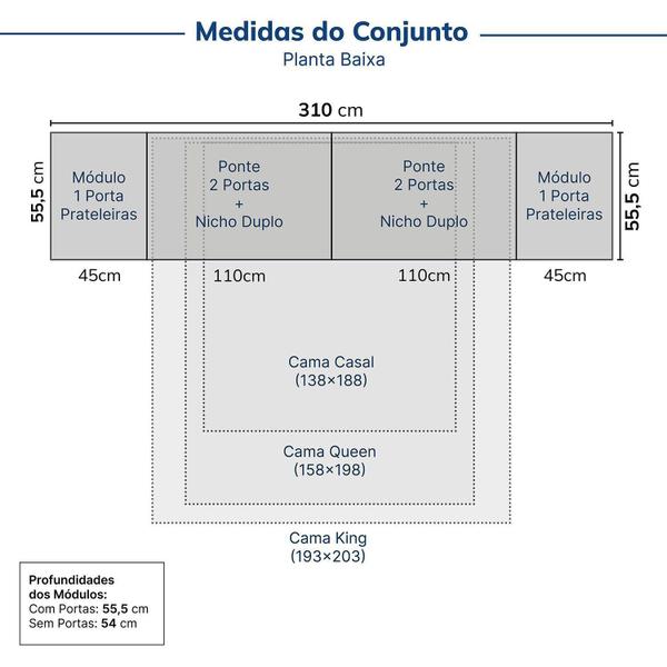 Imagem de Guarda-roupa Modulado 6 Portas 6 Peças Hera Cabecasa Madeiramadeira Louro/Branco Geada/Cinza