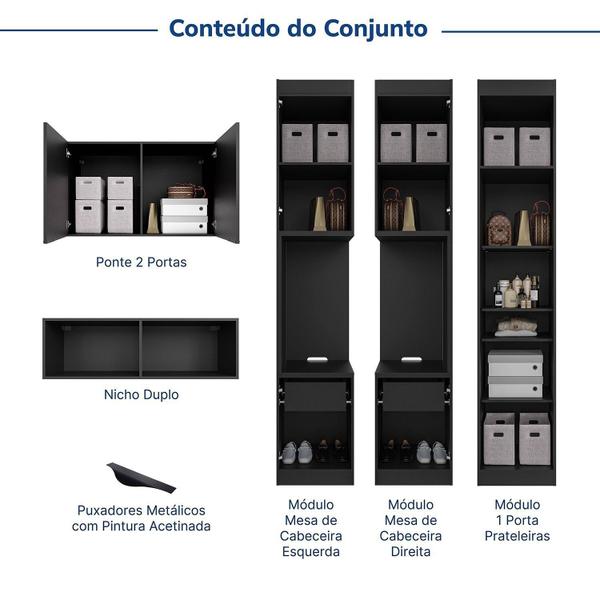 Imagem de Guarda-roupa Modulado 7 Portas 5 Peças Hera Cabecasa Madeiramadeira Preto