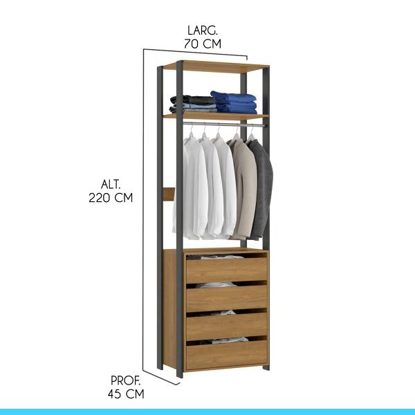 Imagem de Guarda Roupa Modulado 70x220 Cm Estilo Industrial Bacco MDP Carvalho 6105 MENU