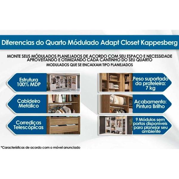 Imagem de Guarda Roupa Modulado Adapt N536 c/ 4 Portas e 2 Gavetas Nogueira - Kappesberg