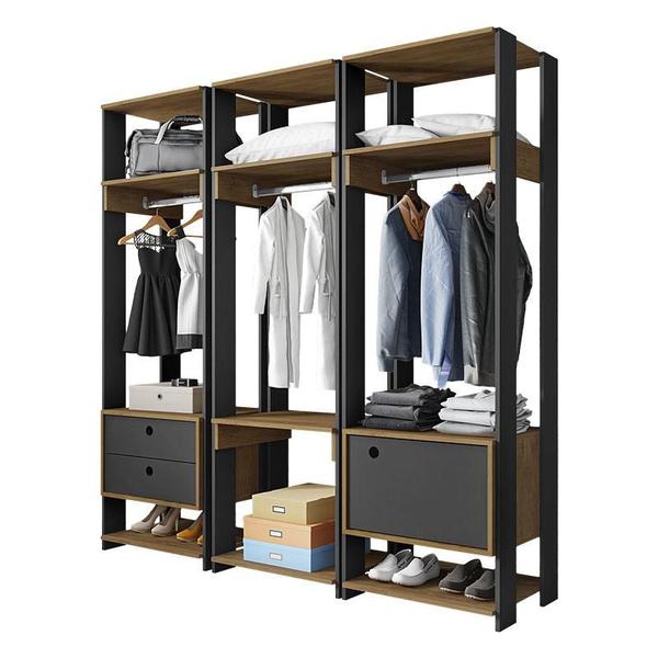 Imagem de Guarda Roupa Modulado Ambiente Titan 3 Peças Preto Freijó - Móveis Leão